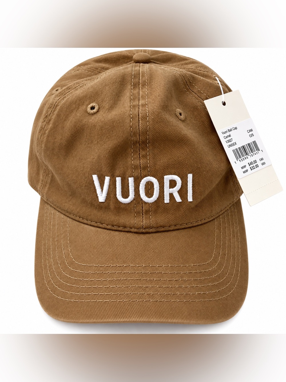 Vuori Logo‎ Hat Baseball Cap Camel Brown Adjustable NWT One Size